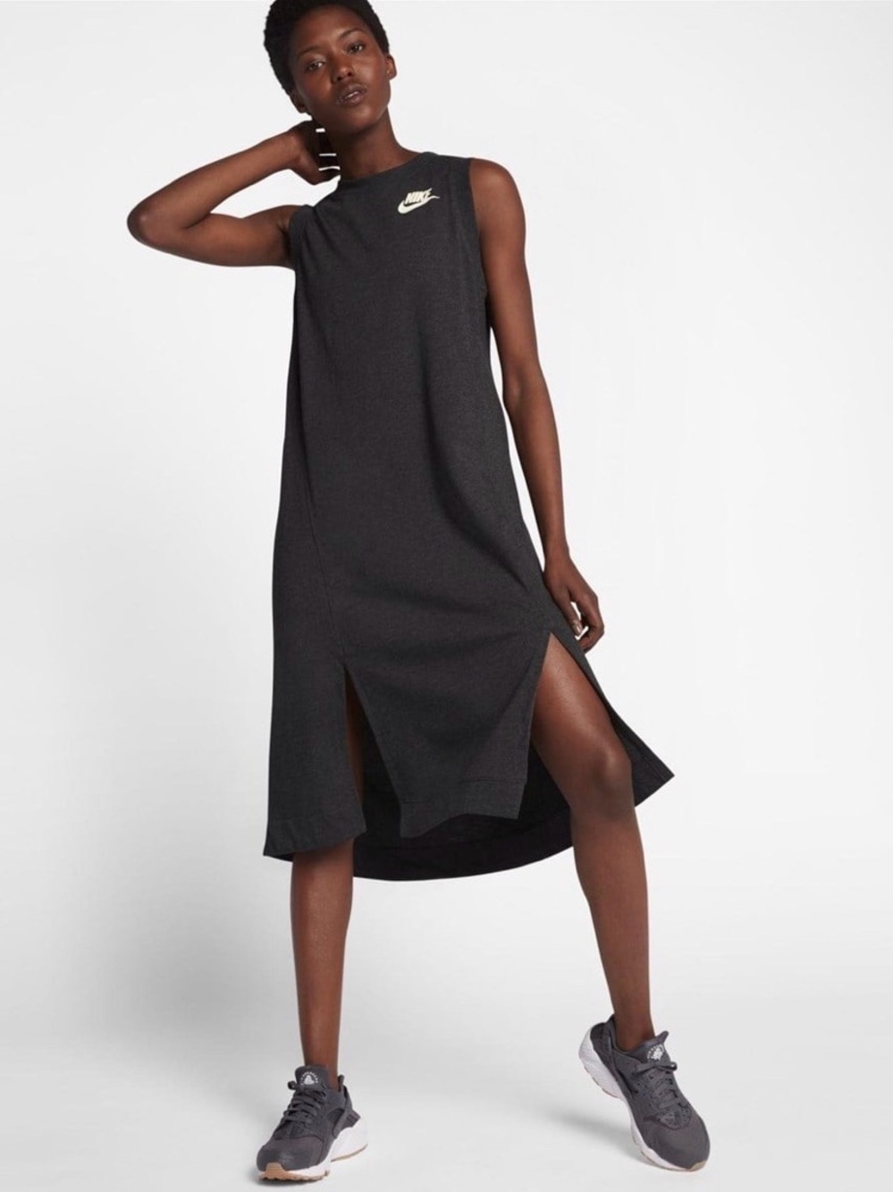 Nike Sportswear Sleeveless  XS Charcoal Gray Athletic Casual Midi Dress